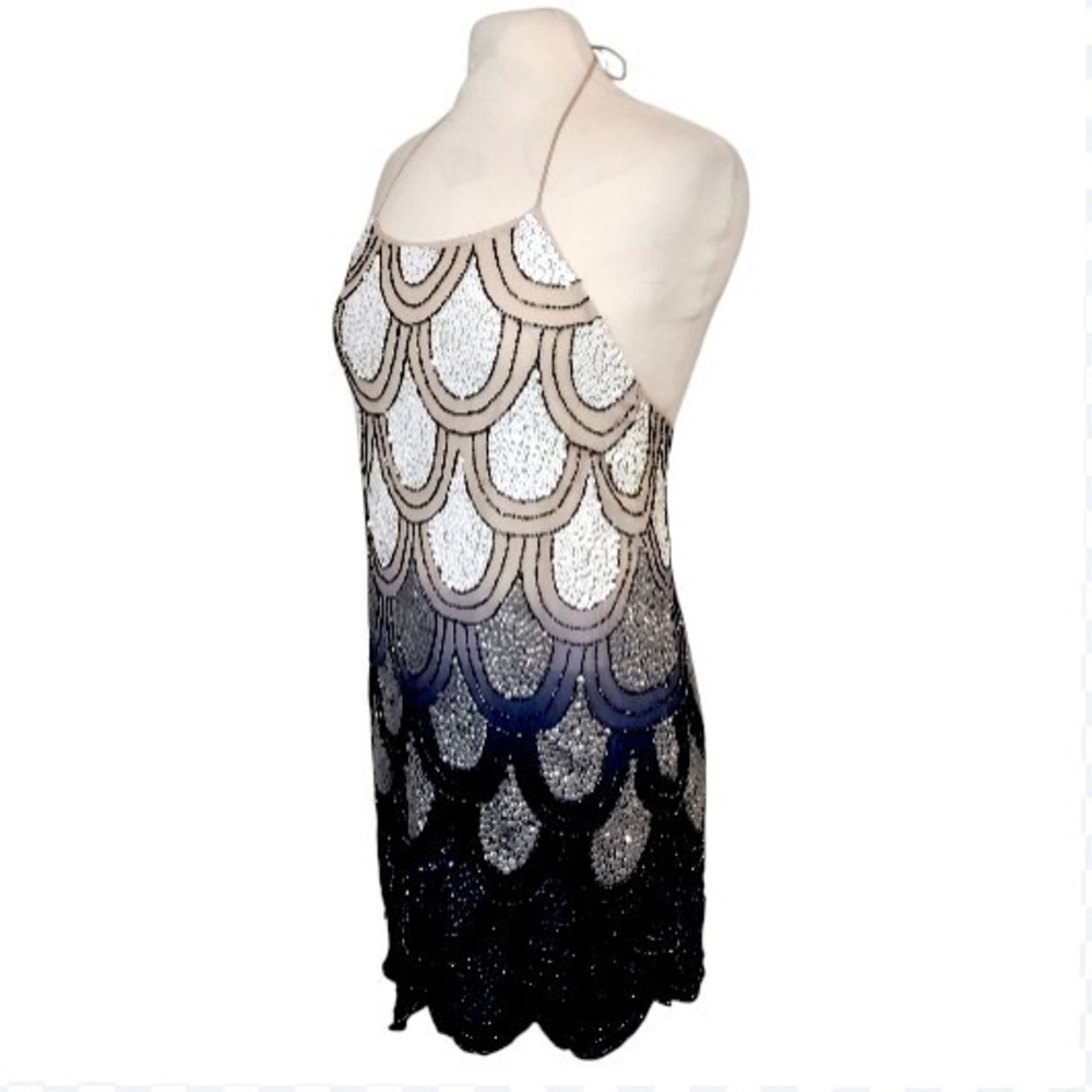 NBD Revolve Black Ombre Dame Mini Dress Halter Scallop Sequin Flapper Cocktail S - Picture 3 of 10